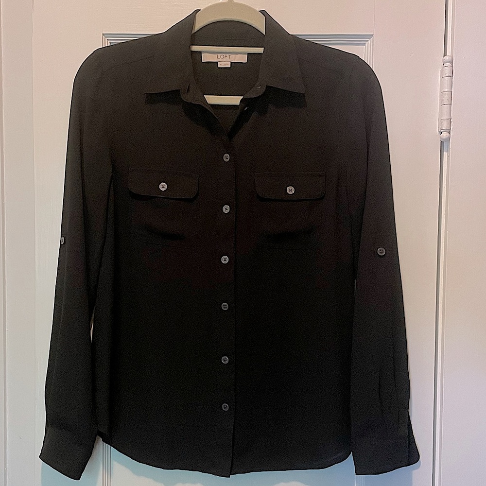 Sheer black Loft button-down shirt XS